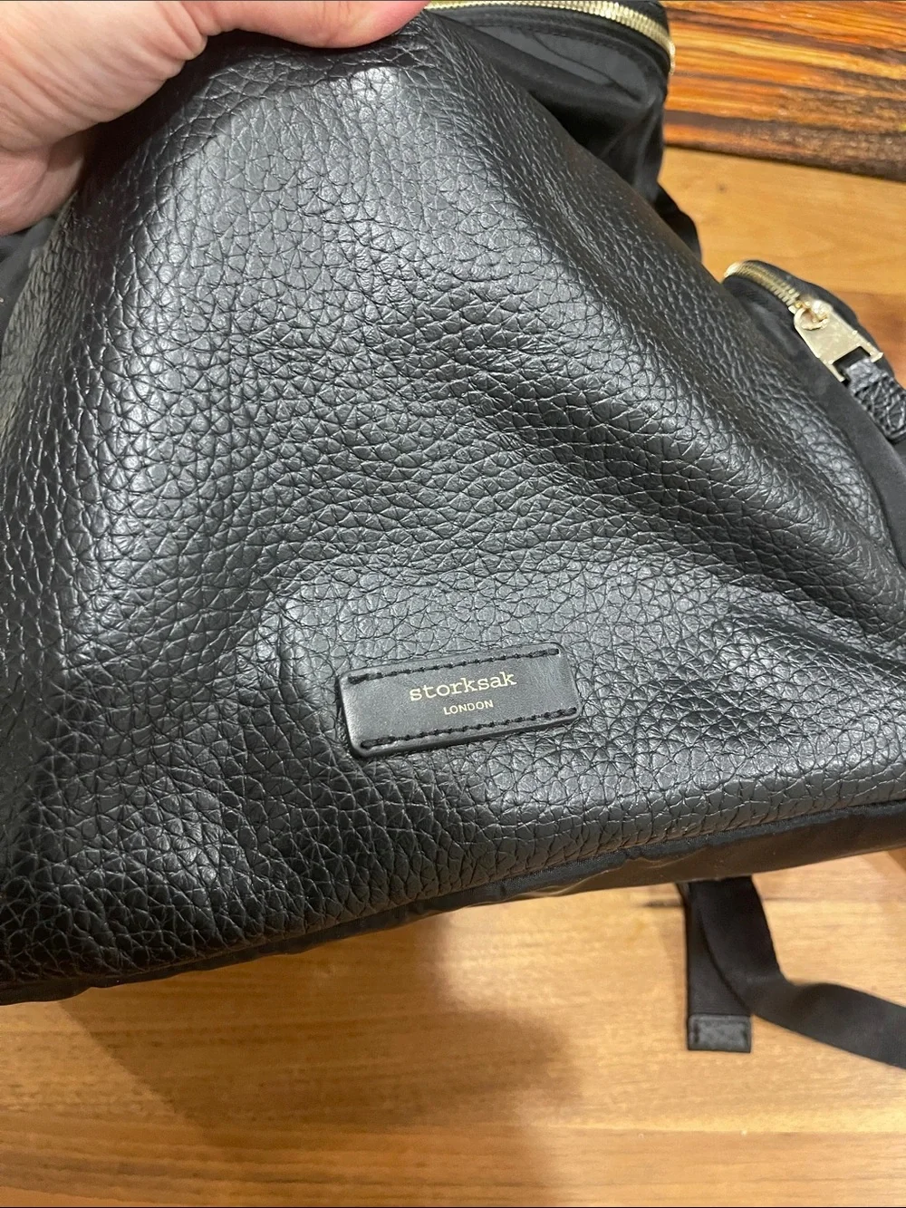Storksak ALYSSA BLACK & GOLD Backpack with Gold Hardware